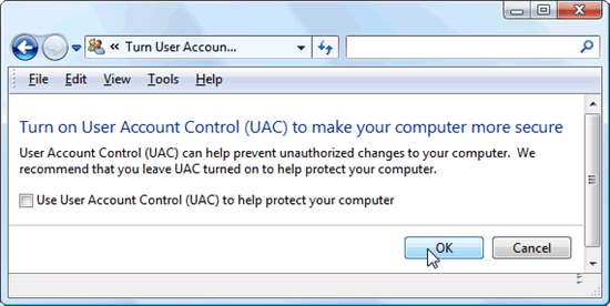 Windows Vista Turning Off UAC